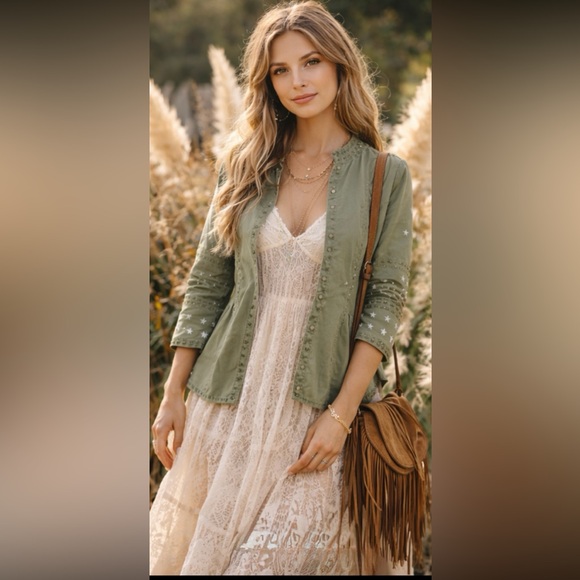 NWT Spell and the Gypsy Eagleback Matinee Khaki Bohemian Peplum Hem Jacket XS - Picture 2 of 16